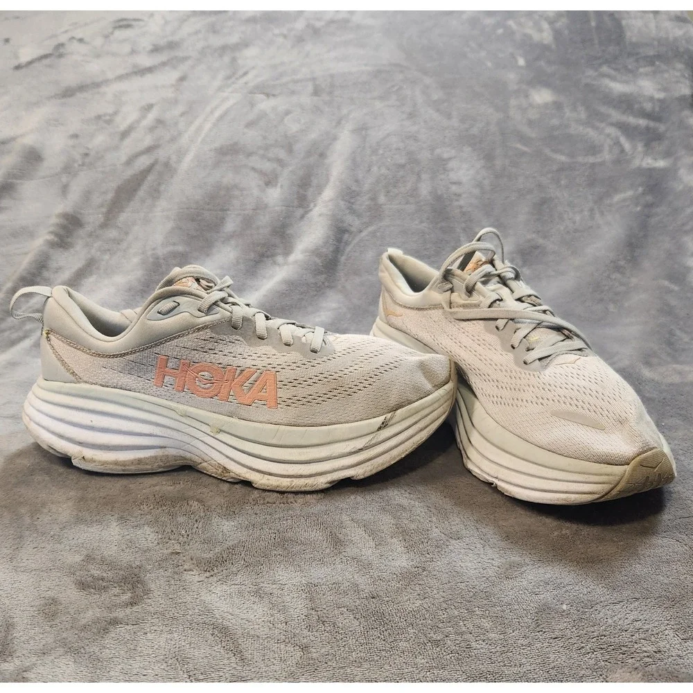 Hoka One‎ One Shoes Womens 9.5 Gray Pink Bondi 8 Sneakers Athleisure